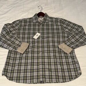 Society of Threads NYC Mens XL Plaid Button Down Shirt Olive Green Grey NWT